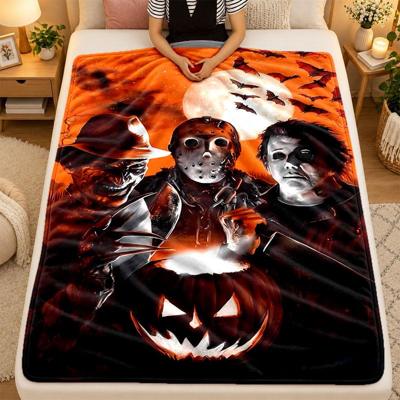 Flannel BlanketHorror Movies Warm Soft Throw Blanket for Indoor Sofa Bed Living Room Use