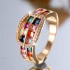 Charm Female Rainbow Zircon Stone Finger Ring Vintage Gold Color Wedding Band Bridal Jewelry For Women