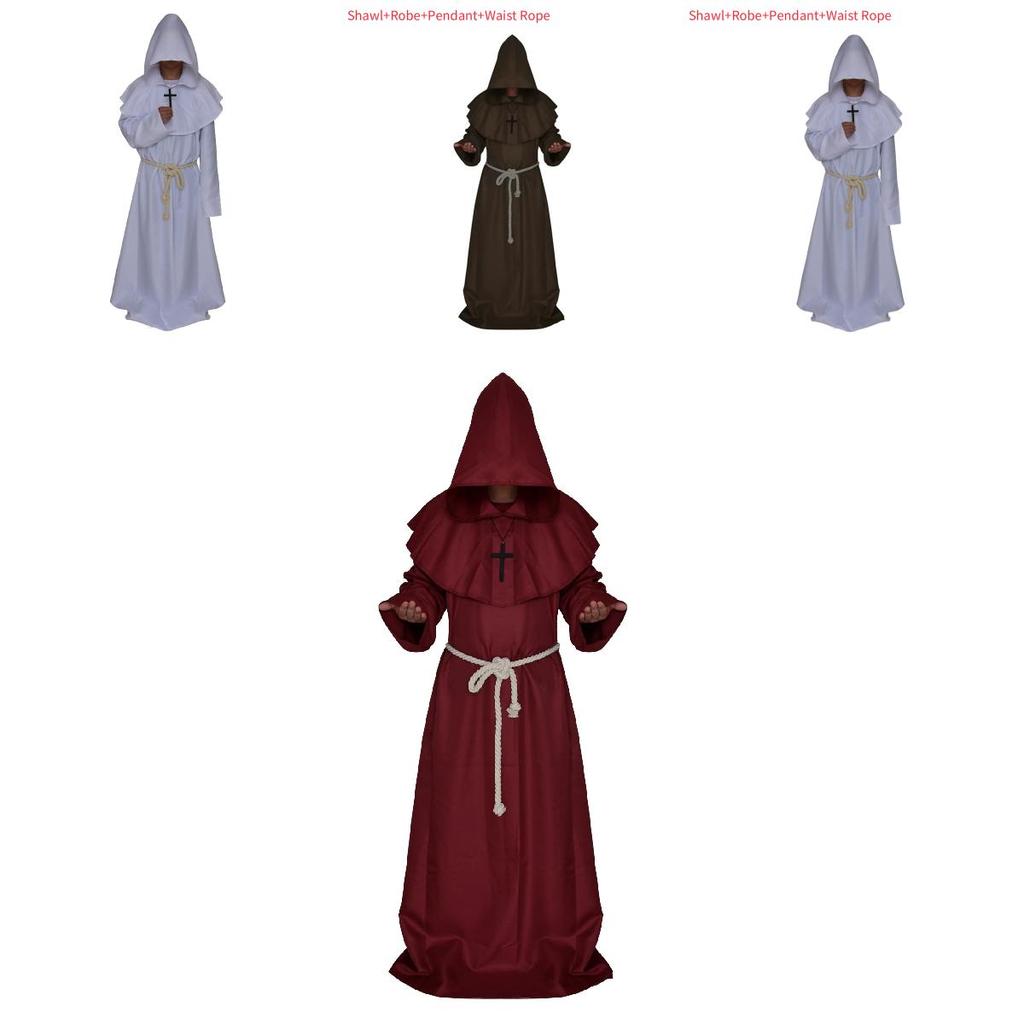 Средневековый Костюм Монаха Волшебника Жреца Комплект с Мантией и Шалью Для Косплей Мероприятий и Хэллоуина