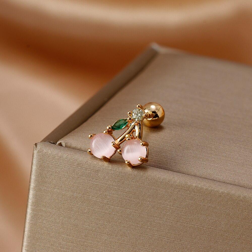 Fashion Stainless Steel Mini Zirconia Stud Earrings For Women Luxury Cute Fruits Helix Tragus Piercing Earrings Party Jewelry