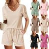 Women's T Shirt Tee Shorts Sets Casual V Neck Regular Fit Summer Dressy Casual Solid Color Sets