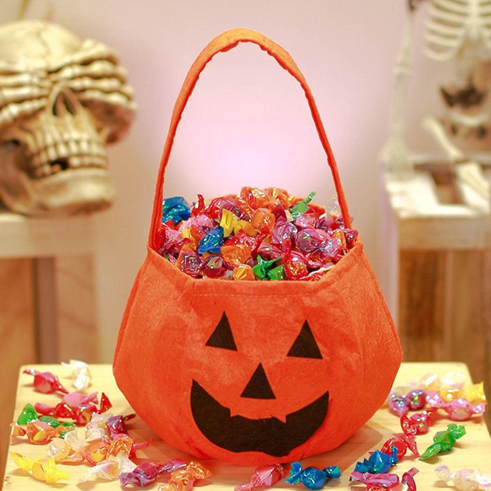 Trick or Treat Pumpkin Candy Bucket Non-woven Halloween Wool Felt Bag Funny   Party