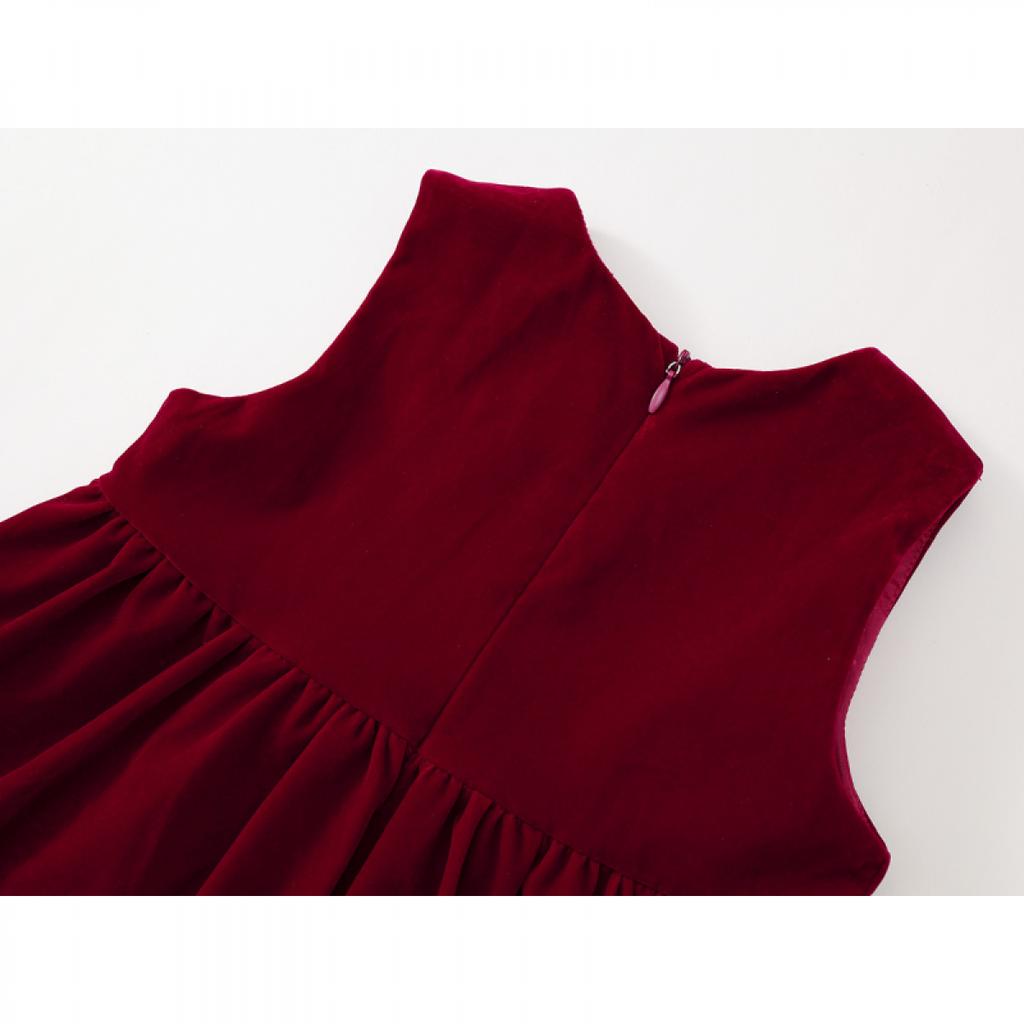 Платье без рукавов из бархата для девочек 2024 года, осеннее детское красное платье принцессы А-силуэта в корейском стиле