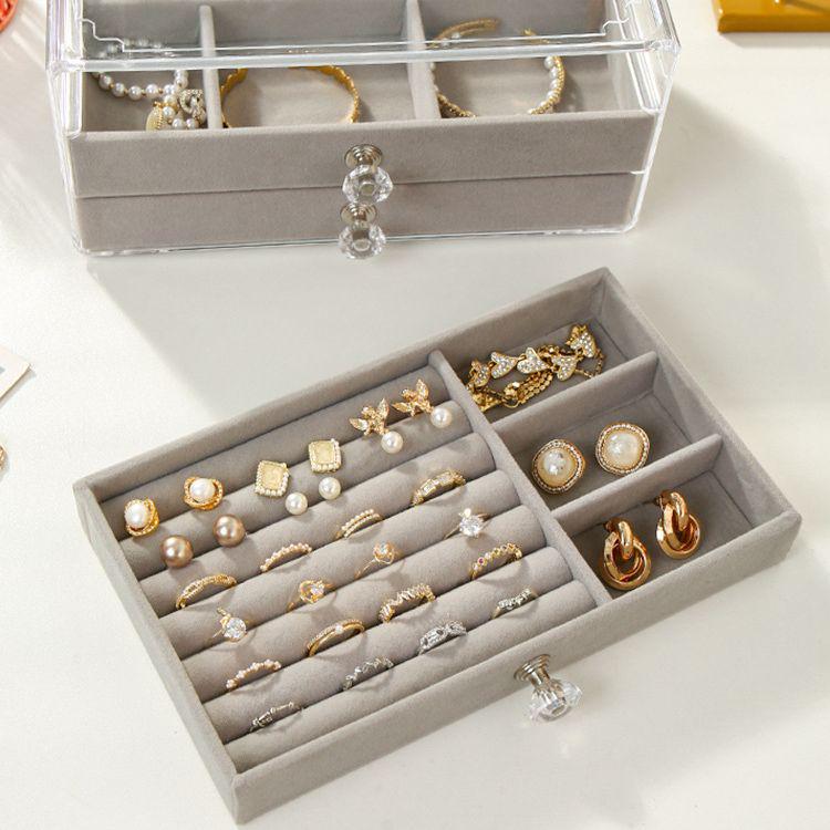 Бархатная многослойная шкатулка для украшений для серег, ожерелий и колец - Большая вместимость, высококлассное выставочное хранение