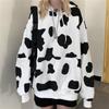 DRE Женский пуловер с принтом коровы, толстовка с капюшоном и длинными рукавами, милая блузка