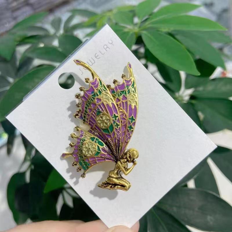 Blucome Vintage Alloy Angel Butterfly Wings Fairy Brooches For Women Brooch Enamel Anti-glare Pins Angel Designer Jewelry Gift