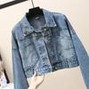 Female Lapel Long Sleeve Jeans Coats Plus Size Cropped Denim Jacket Women Korean Fashion Back Split Buttons Up Bomber Jacket