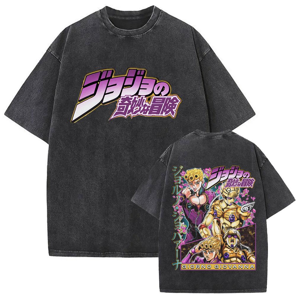 Стирка Винтаж Аниме JoJo's Bizarre Adventure Дио Брандо Двусторонний Принт Футболка Мужская Женская Повседневная Оверсайз Хлопковые Футболки
