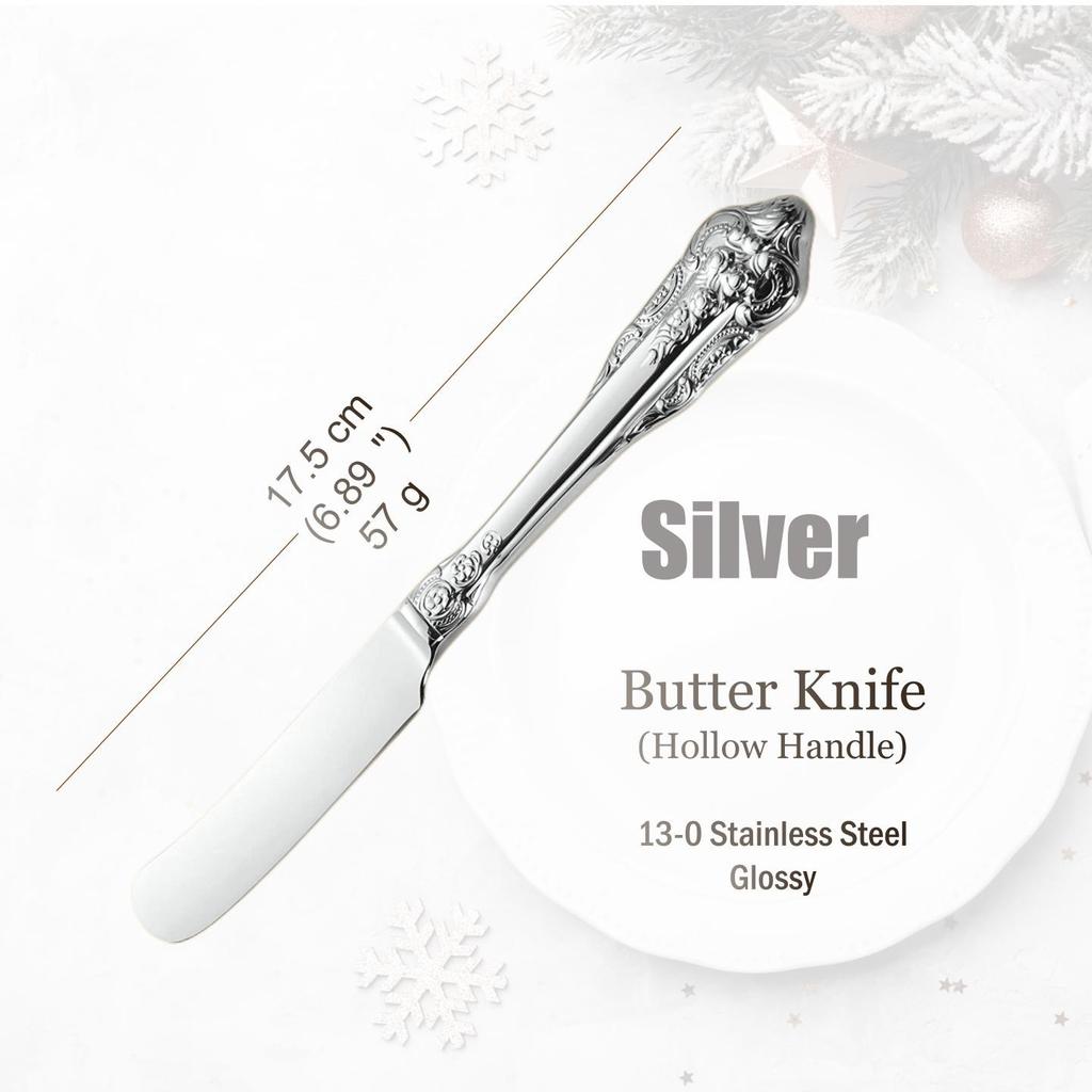 Набор столовых приборов из нержавеющей стали серебристого цвета, винтажные столовые приборы, ручки с полостью, столовое серебро для свадьбы, барокко, 18/10, глянцевое золото