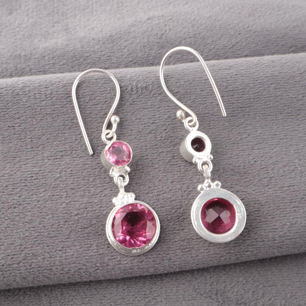 Драгоценный камень Розовый Турмалин Серебро 925 пробы Украшения ручной работы Свадебные серьги EE-160-11