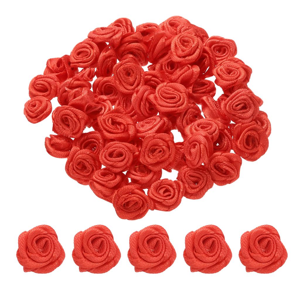 100Pcs 1.5cm Mini Satin Ribbon Roses Handmade Rolled Rosette Flower for DIY Crafting Accessories Sewing Wrapping Decoration