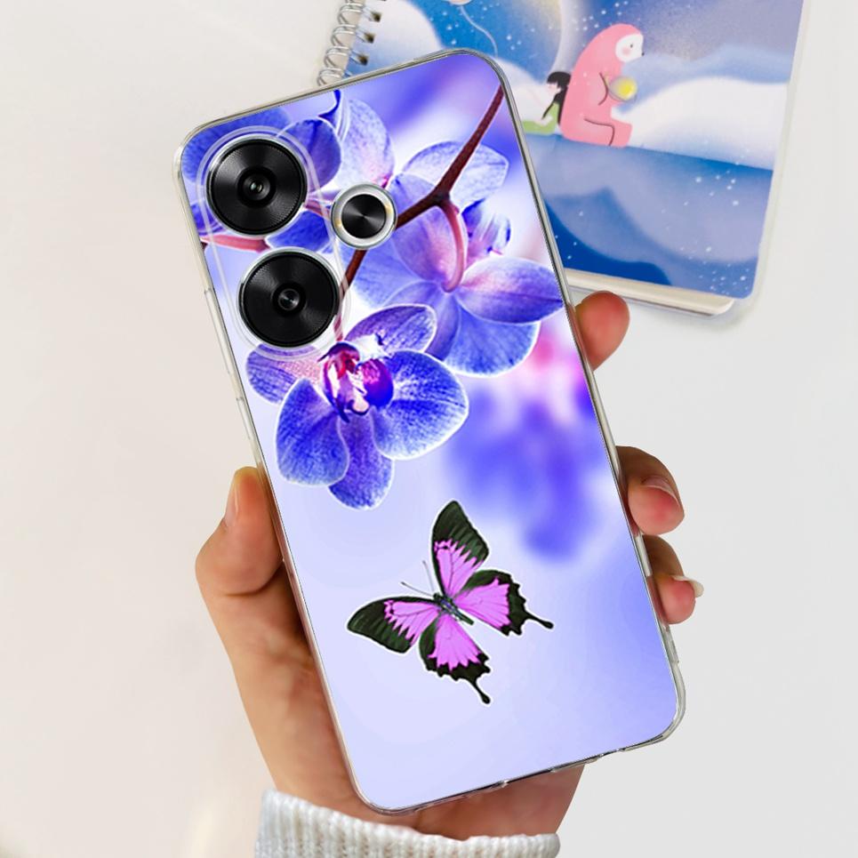 Flower Butterfly Women Fashion Back Cover For Xiaomi Redmi Turbo 3 Phone Funda Transparent Soft TPU Silicone Coque For Poco F6