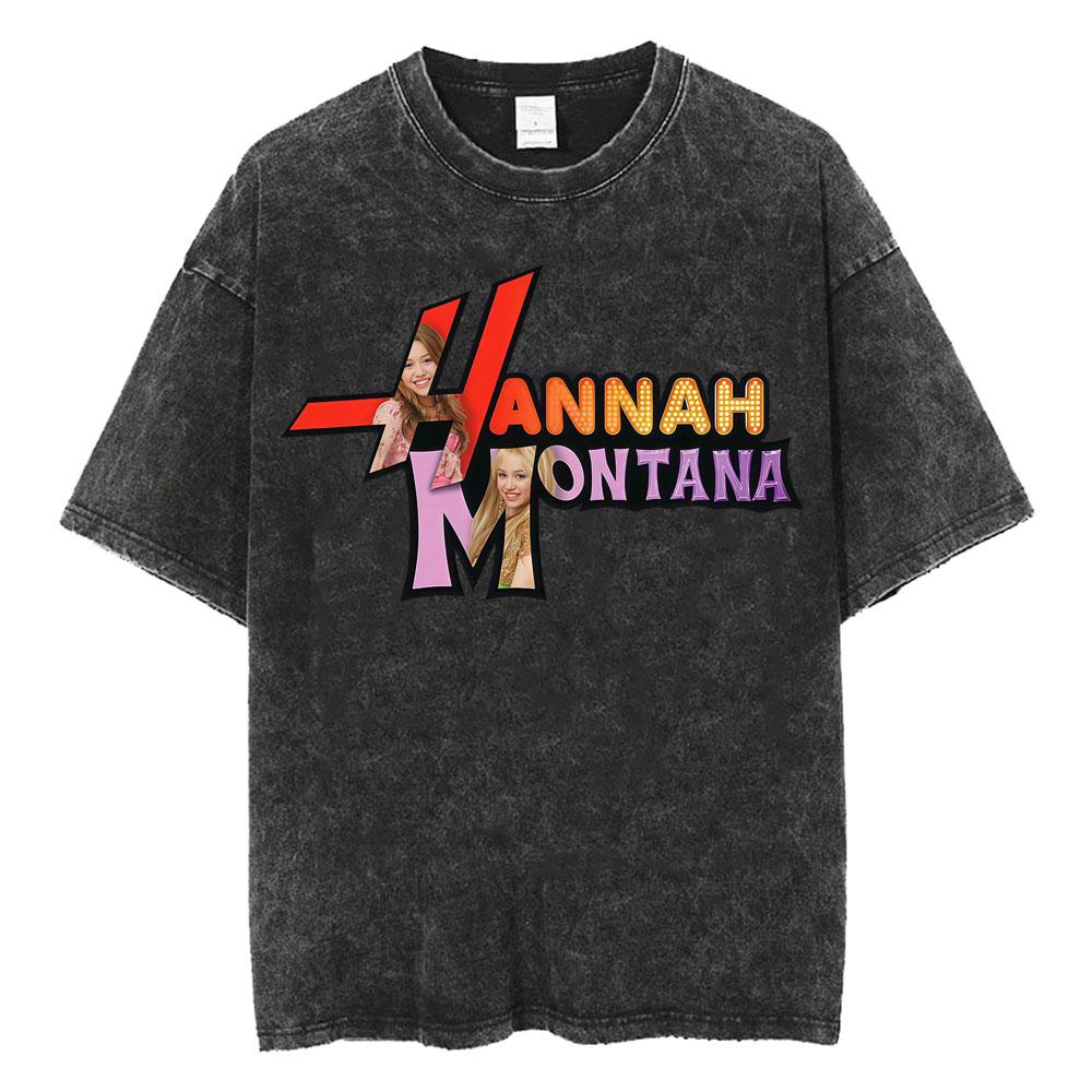 Miley Cyrus Hannah Montana Logo T Shirt Men Women Summer Casual Vintage Washed T Shirts Unisex Fashion Aesthetic Hip Hop T-shirt