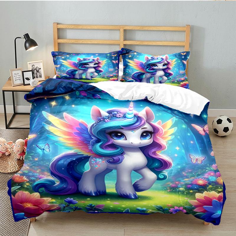 Rainbow Unicorns Garden 3PCS Bedding set,Ideal for 1pc Duvet Cover And 2pcs Pillowcases Perfect for Fan gift,Ideal for Bedroom, Dormitory