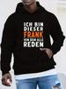 Cool German Frank Everyone Talks Plus Size Hoodie - Heather Gray Relaxed Fit Geometric Print Hooded Sweatshirt with Bold German Text Design