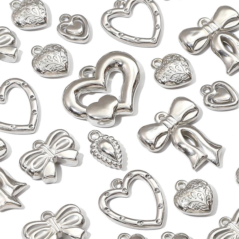 5-20 шт. Пластиковые серебряные родиевые подвески CCB в форме сердца, бабочки, банта, бусины для самостоятельного изготовления ювелирных изделий