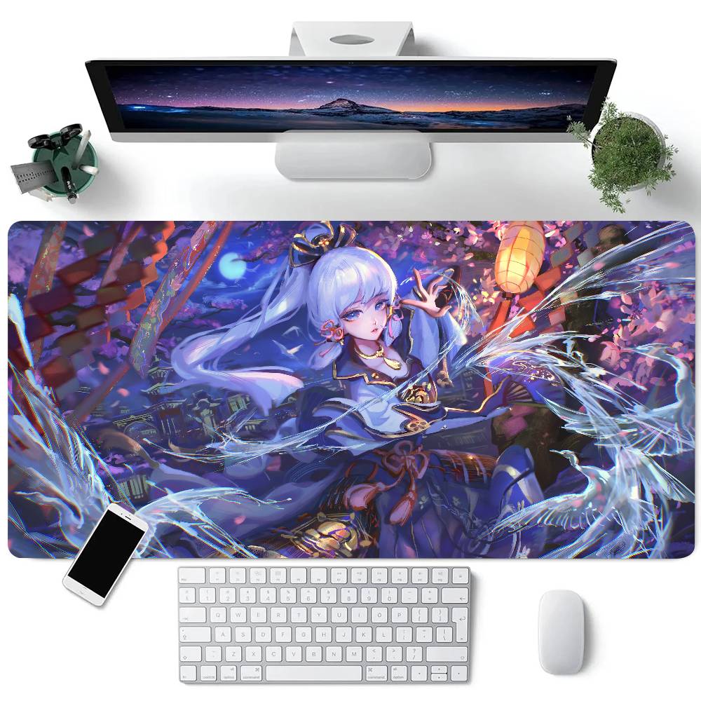 Genshin Impact Аниме Камисато Аяка Коврик для мыши Большой Игровой коврик для клавиатуры Резиновая основа с блокировкой края Компьютерные Офисные аксессуары