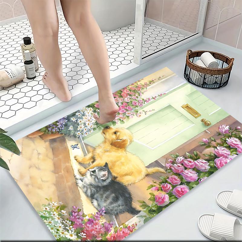 Floral Doorway Puppies Carpet Rug Soft Washable Anti Slip Home Living Room Sofa Mats Personalized Christmas Rug