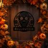 Front Porch Hanging Sign Skull Metal Door Sign, Gothic Spooky Skeleton Head Wall Halloween Atmosphere Decor Art for Man Cave, Bar, Bedroom,