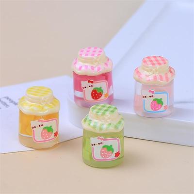 4 шт. Кукольный домик Миниатюры Hello Kitty Банка клубничного джема Светящаяся модель Кт Микроландшафтные украшения Декор Игрушка для ролевых игр Сделай сам
