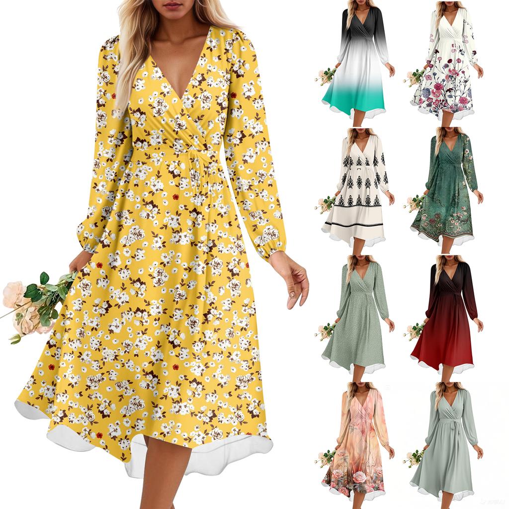 Женское летнее свободное платье с V-образным вырезом, Элегантное платье