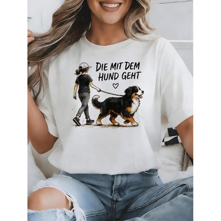 Walking With Dog Bernese Mountain Dog T-Shirt Y2K Oversized Unisex T-Shirt For Men Women Streetwear For Beach Photography And Holiday Comfort