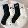 Polka Dot Socks Women Cute Bow Lolita Sweet Girls Lolita Kawaii Lace Ruffle Socks JK Japanese Style Girls Black White Long Socks