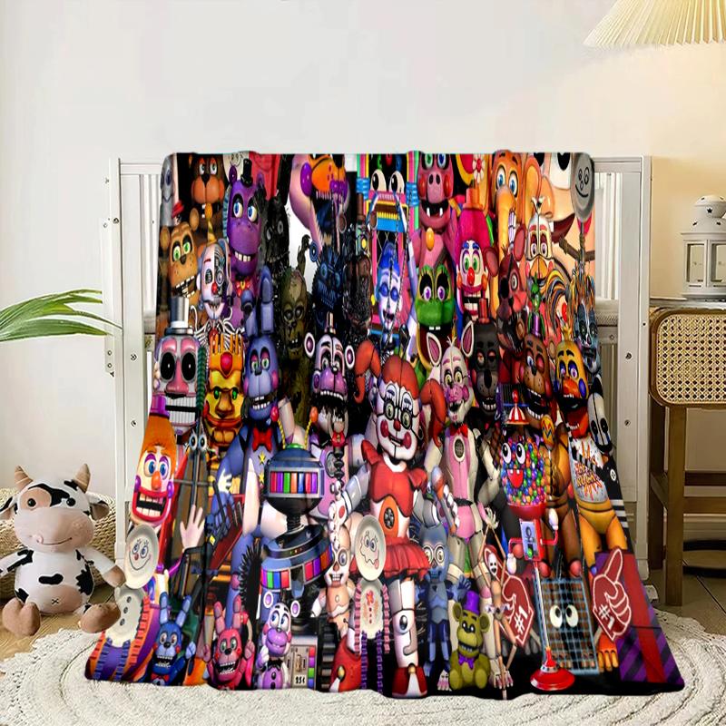 Fnaf Character Collage Blanket Flannel Blanket for bed, sofa, Camping, Hiking, Picnic Essentials, gift for family Fan gifts