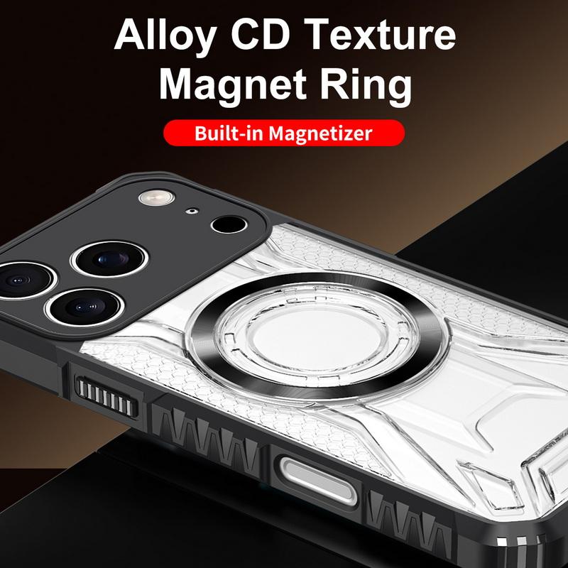 Противоударный прозрачный чехол-броня для iPhone 17 Pro Max 16 15 14 13 Pro Max с магнитным металлическим кольцом, гибридный бампер-чехол из TPU+PC