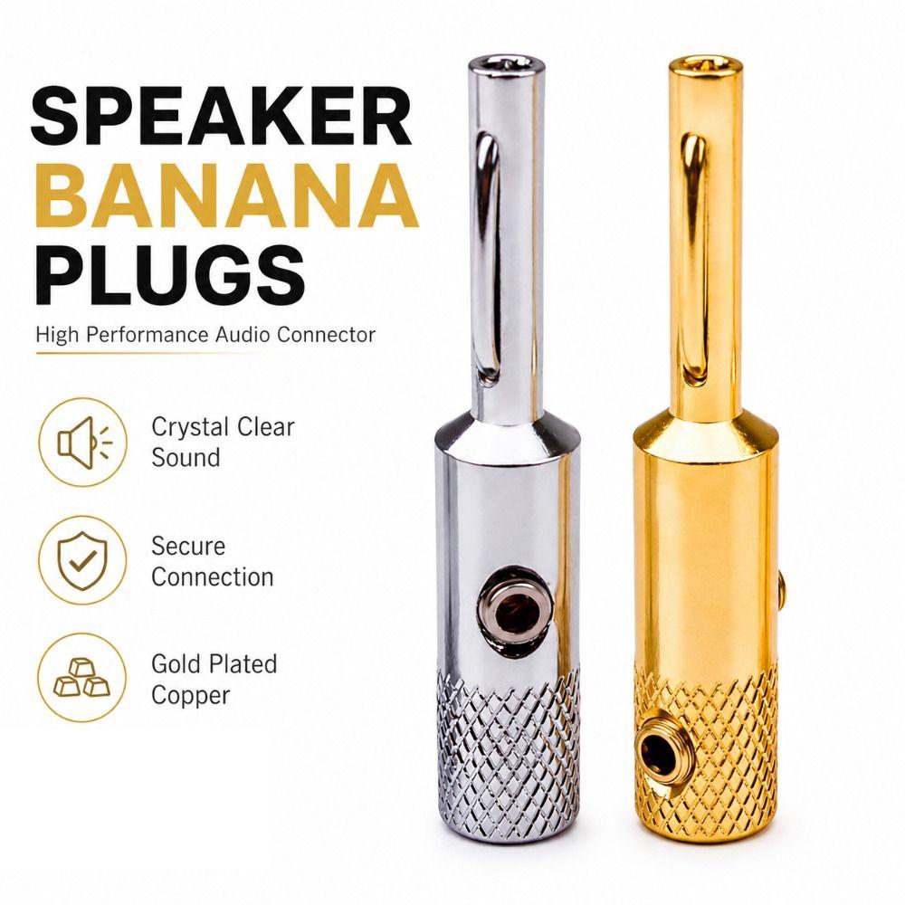 1Pcs Rhodium Plated Audio Speaker Banana Connector Solder Free Banana Adapter Audio Video System