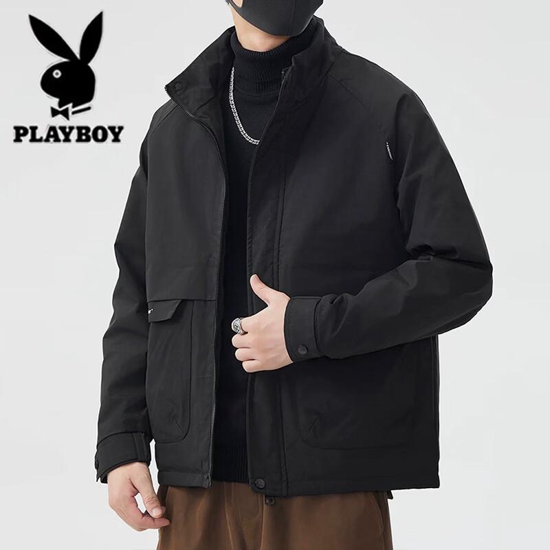 Playboy Men's Casual Stand-Collar Utility Jacket
