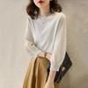 Women's Clothing Half High Collar Knitted Blouse Casual Solid Color Spring Autumn Long Sleeve Striped Lace Spliced Loose Shirt
