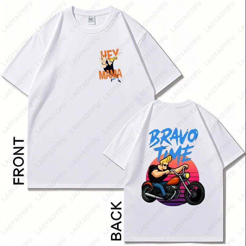 Винтажная футболка Johnny Bravo с мотоциклом 90-х, смешная, мультяшная, для мужчин, женщин, ретро, классическая, с ТВ-шоу, хипстерские, хлопковые топы, подарок