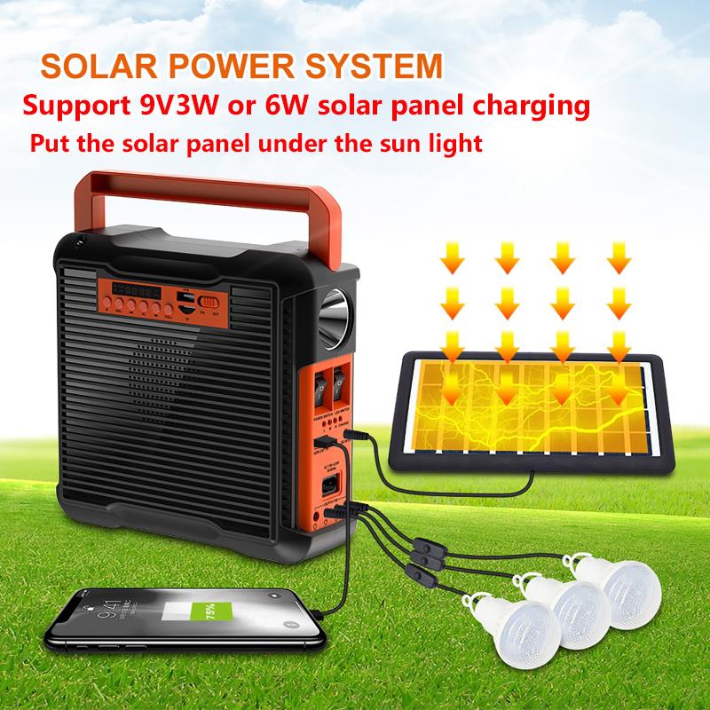 Solar Light Solar Power Panel Generator Kit with 3 LED Bulbs Bluetooth Radio Speaker for Outdoor Camping Emergency Power Supply