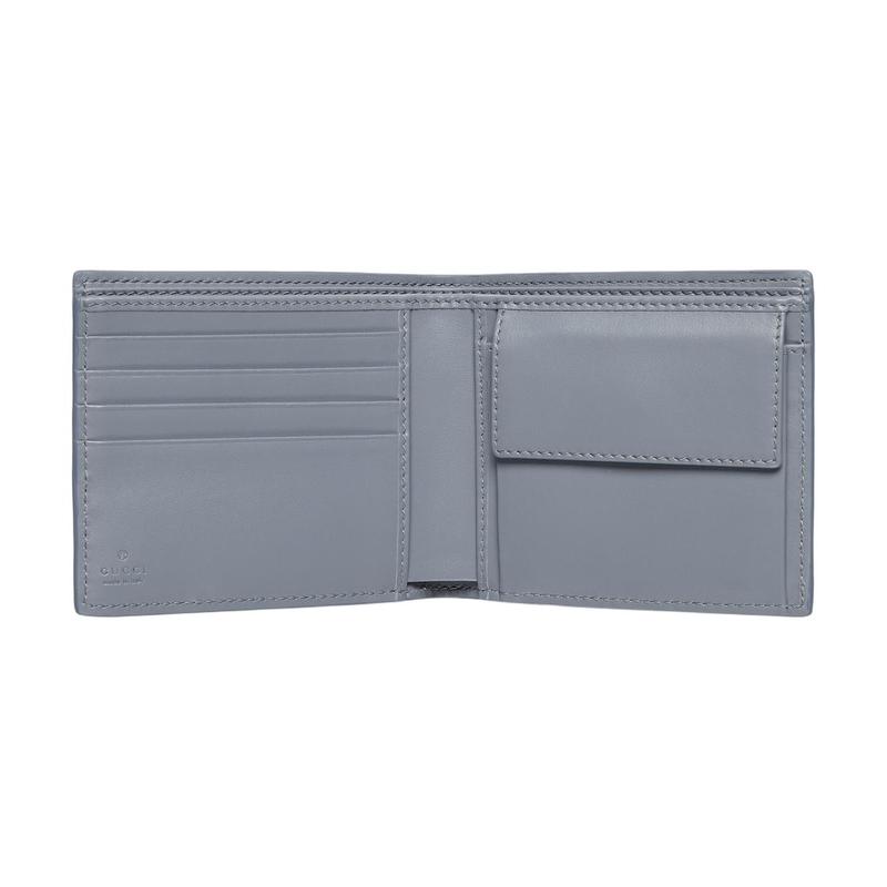 Gucci GG Supreme Palladium Hardware with Blue Ceramic Effect Finish Leather Wallet Men's Dark Blue