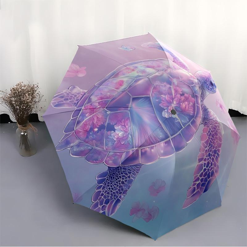 1pc Floral Turtle Automatic Opening/Closing Folding Umbrella with 8 Ribs,Windproof Portable Sunshade Umbrella Holiday gift yy260401043