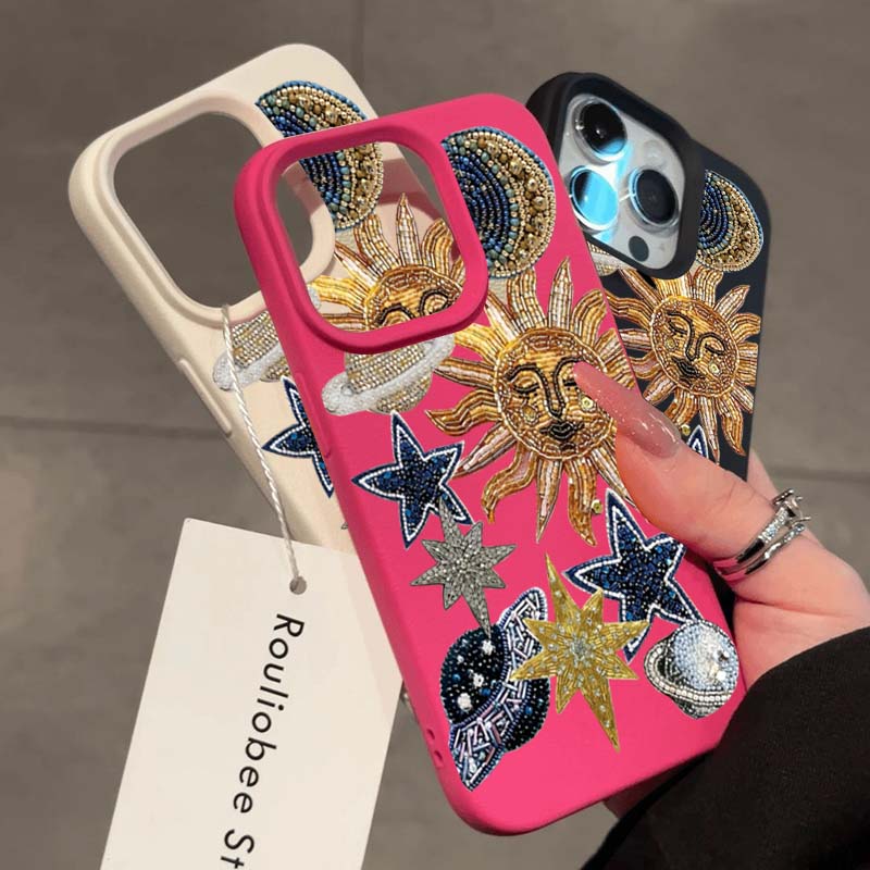 Для iPhone 17 16 15 14 13 12 11 Pro Max Чехол Мозаичный Принт Космических Кораблей Звезд Личи Узор Чехол Для iPhone XS X XR 16e Fundas
