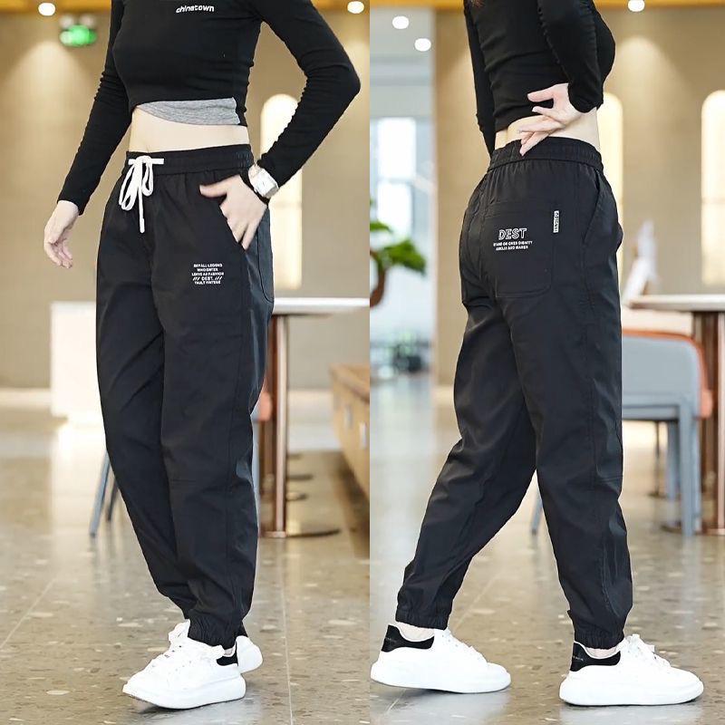 Женские быстросохнущие капри из ледяного шелка: Летние широкие брюки с манжетами, больших размеров, повседневные спортивные