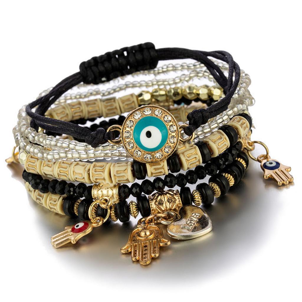 Набор из 4 браслетов из бусин, эластичные, штабелируемые, эстетичные, модные, многослойные браслеты