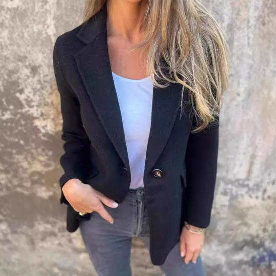 Зимнее женское пальто с застежкой на одну пуговицу, длинные рукава, однотонный отложной воротник, свободная средняя длина, теплая куртка для шопинга и поездок на работу