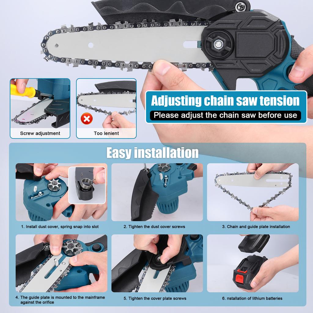 21 В 6-дюймовые портативные электрические обрезные пилы, маленькая бензопила для раскалывания древесины, щеточный двигатель, одна рука