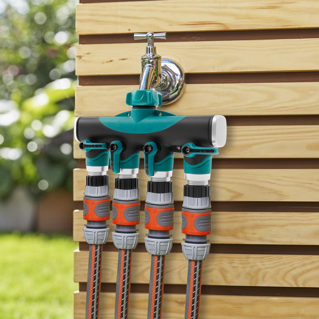 4-ходовой распределитель-тройник из цинкового сплава с отдельным регулирующим клапаном для садовых шлангов, отвод для полива газона