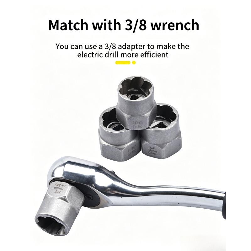 14pcs Bolt Extractor Socket Set,Damaged Nut Remover Kit, 1/4" To 3/8" Drive, for Stripped/Rusted Bolts Removal Anti Tooth Sleeve