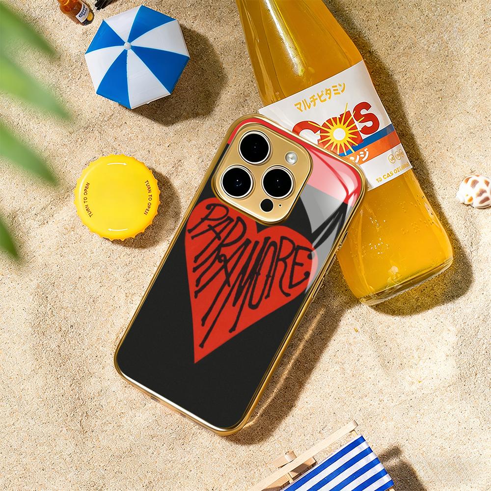 Cool Paramore band pattern design Phone Case For iphone 17 16 15 14 13 12 11Pro Plus Max Luxury Gold-plated glass Phone Case