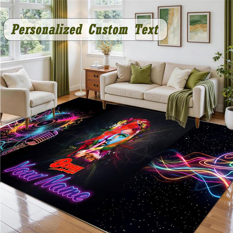 Crystal Velvet Square Rug Custom NameDavid Bowie Pattern Non Slip Home Floor Decor Rug