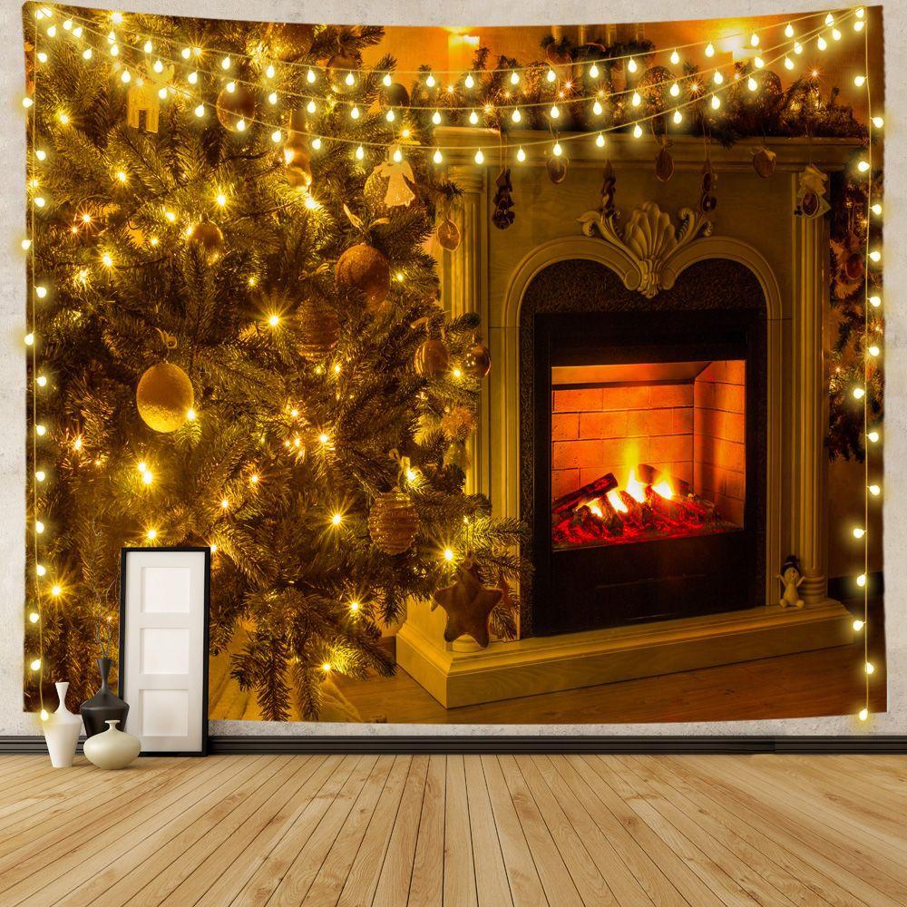Подарочное украшение с рождественской елкой, камин, гобелен с принтом, украшение для дома, гостиной, спальни, гобелен