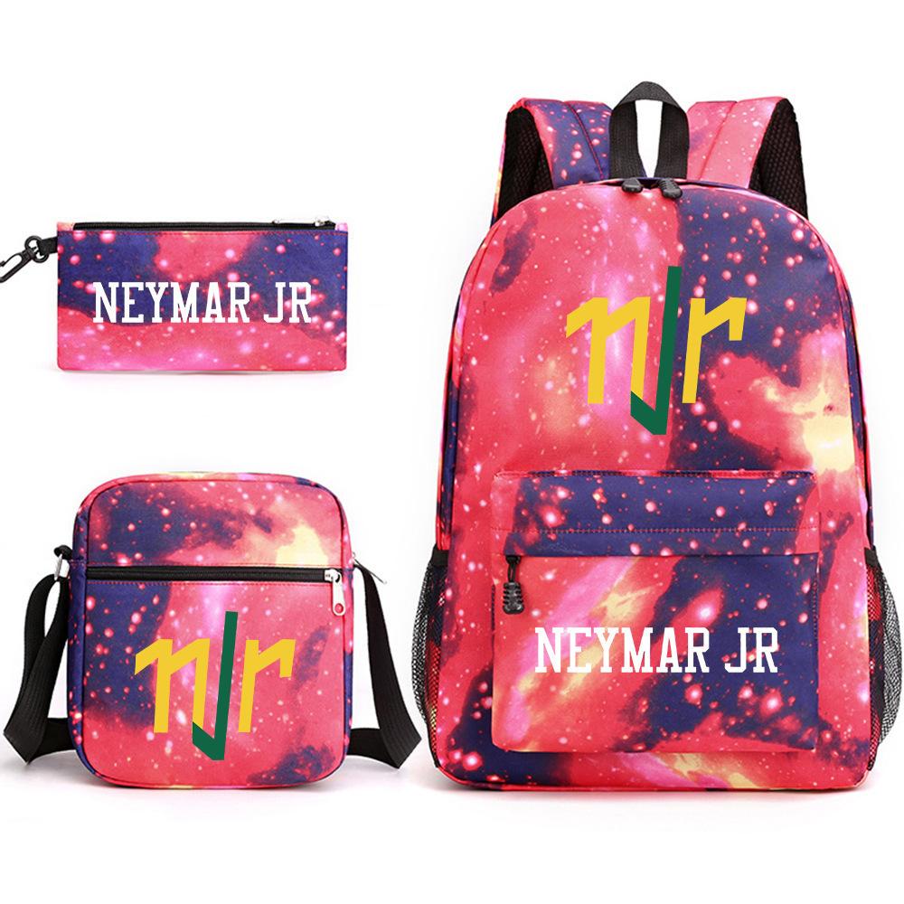 Neymar schoolbag star Neymar has the same peripheral printed backpack, male and female students campus three-piece schoolbag.
