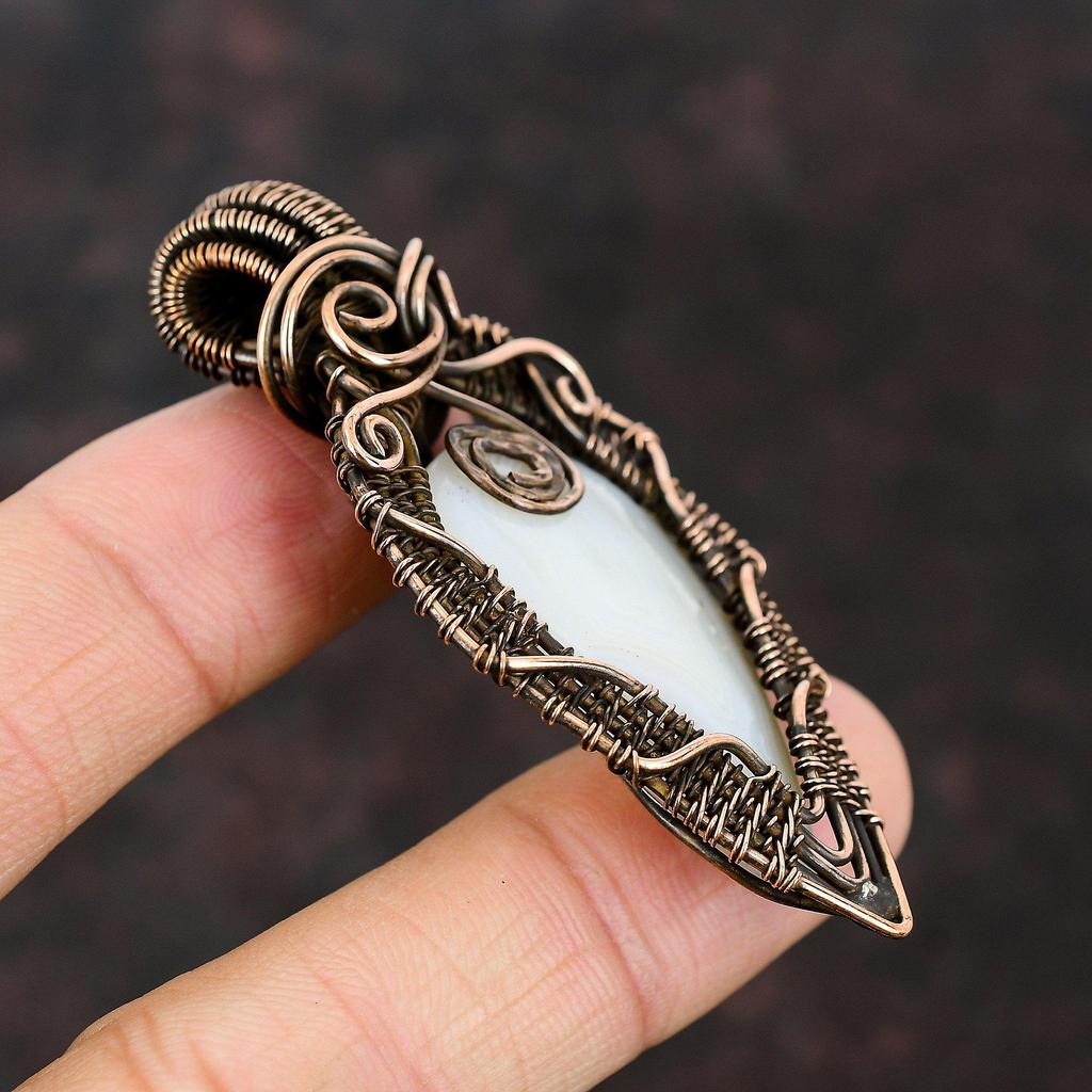 Подвеска из агата Ботсваны с медью, драгоценный камень, обернутая медной проволокой, ювелирные изделия ручной работы из меди, подарок для нее, ювелирные изделия из агата Ботсваны, свадебные подарки