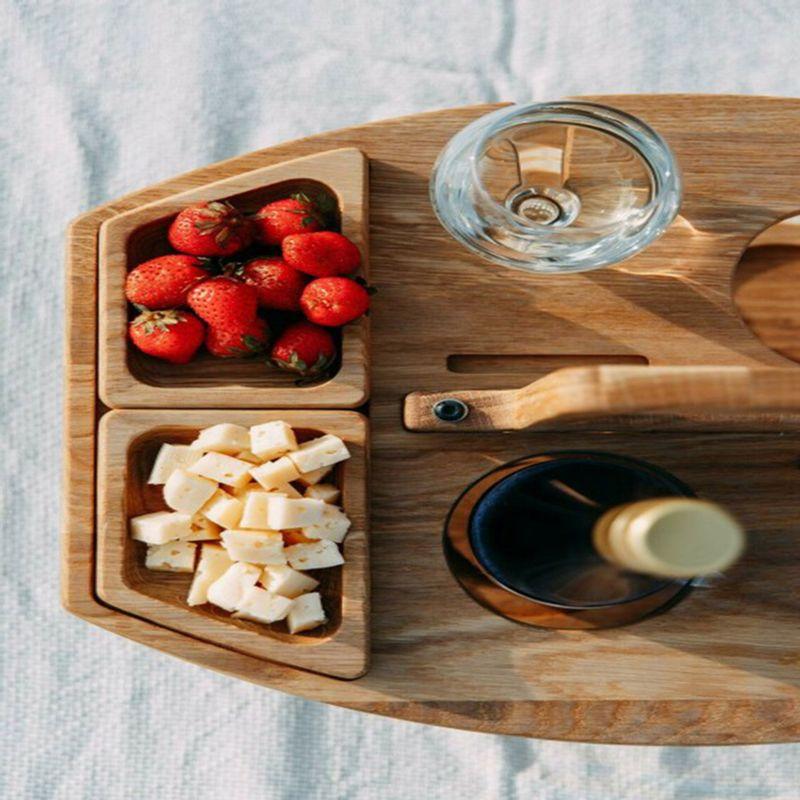 Tables Wooden Picnic Table With Glass Holder Round Foldable Desk Wine Glass Rack