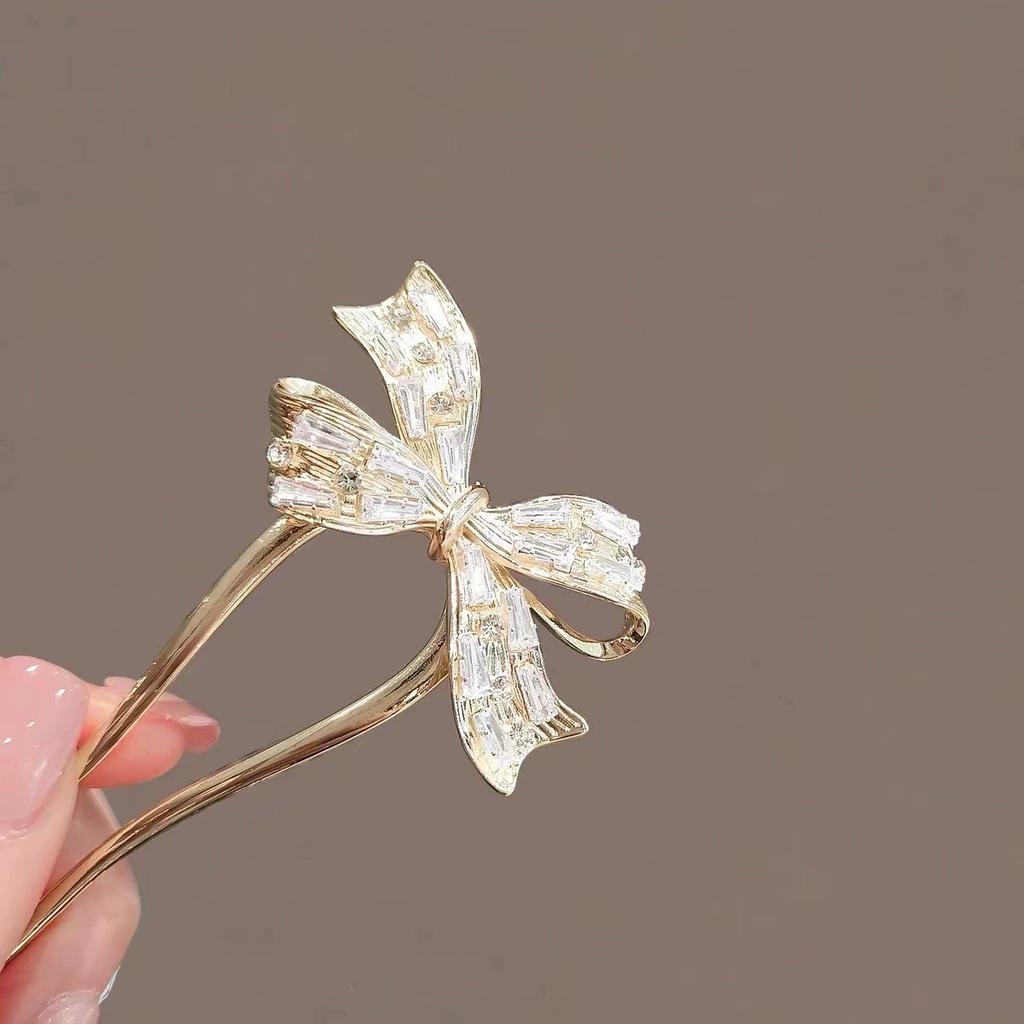 1PC New Butterfly Bow Golden Zircon U-shaped Hairpin for Women, Back of the Head, Dish Hairpin, Daily Modern Hair Accessories